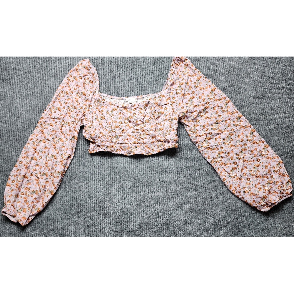 Le Lis Collection Floral Crop Top Purpleβ Orange Ditsy Puff Sleeve Square Neck L
